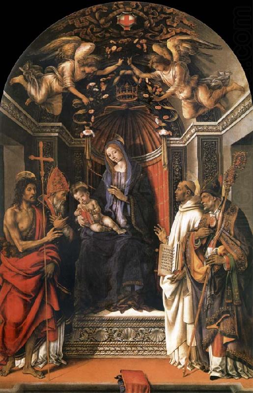 Fra Filippo Lippi The Madonna and the Nno enthroned with the holy juan the Baptist, Victor Bernardo and Zenobio china oil painting image
